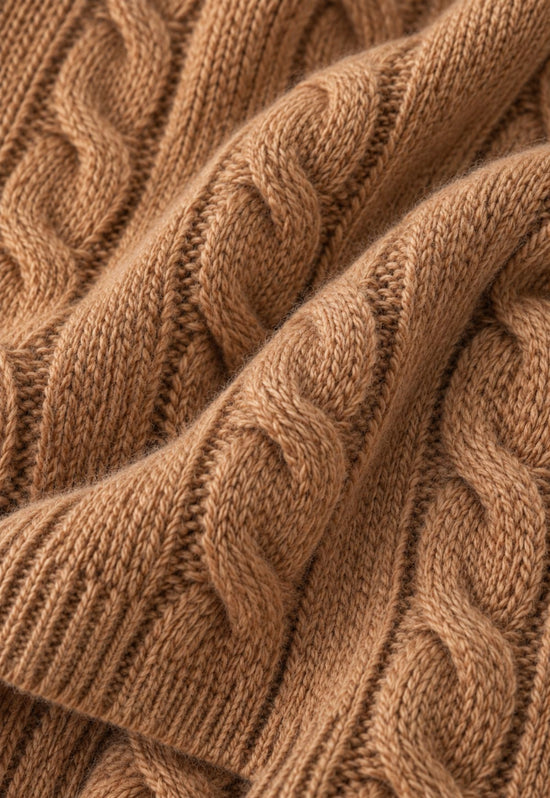 Knitted scarf made from merino wool and camel-coloured cashmere