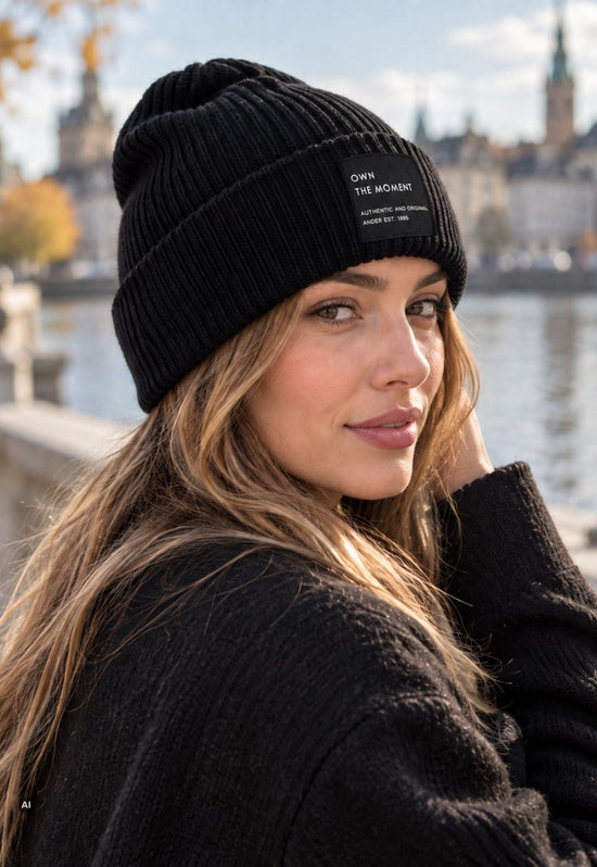 Strickmütze Puro Schwarz aus Merinowolle und Kaschmir – Unisex One Size
