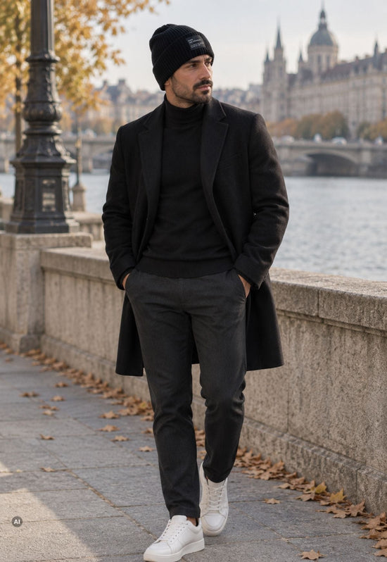 Strickmütze Puro Schwarz aus Merinowolle und Kaschmir – Unisex One Size