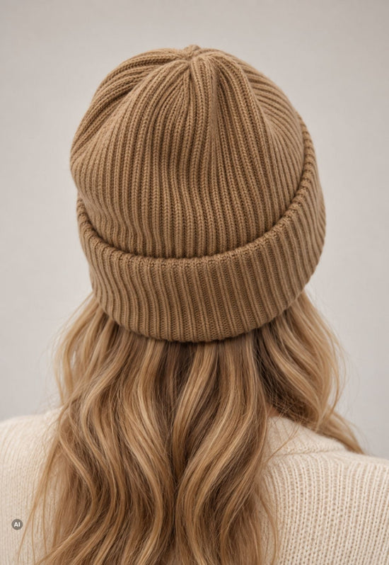 Strickmütze Puro Camel aus Merinowolle und Kaschmir – Unisex One Size