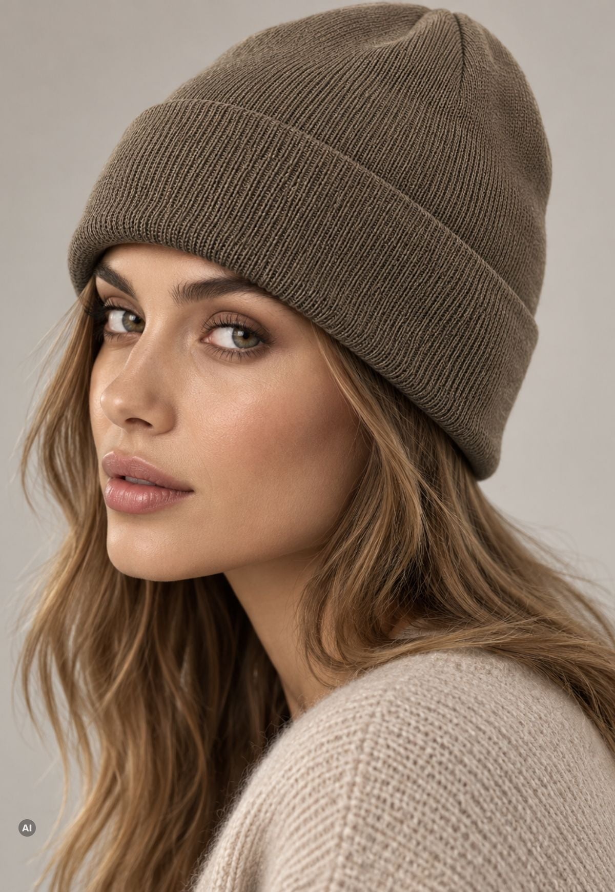 Strickmütze Naomi Camel aus 100 % Merinowolle – Unisex One Size