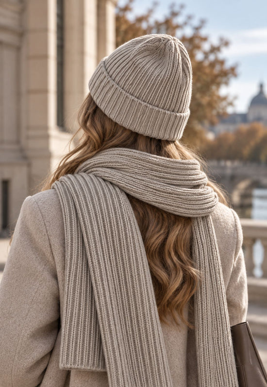 Daily Women’s Knitwear Set – Beanie &amp; Scarf in 100% Camel Merino Wool