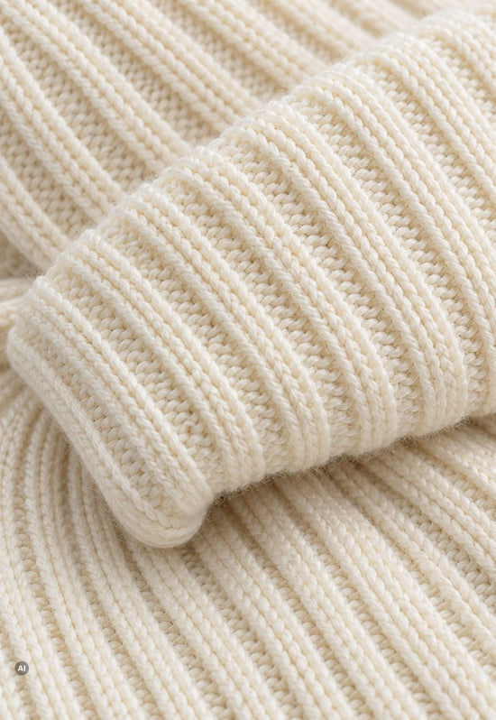 Damen-Strickset Daily – Mütze & Schal aus 100 % Merinowolle Ecru
