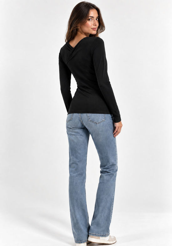 Women’s long-sleeved top in Lyocell and merino wool – black