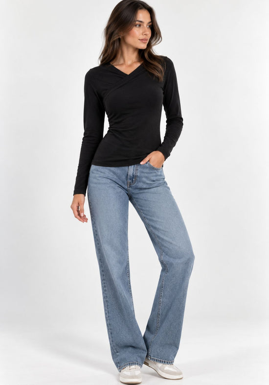 Women’s long-sleeved top in Lyocell and merino wool – black