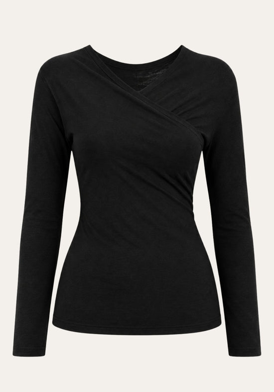 Women’s long-sleeved top in Lyocell and merino wool – black