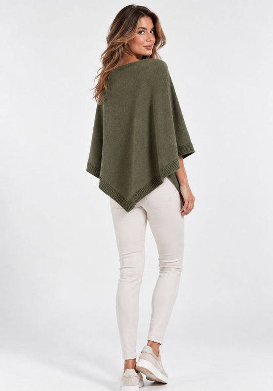 Women’s cashmere poncho, 100% cashmere, olive