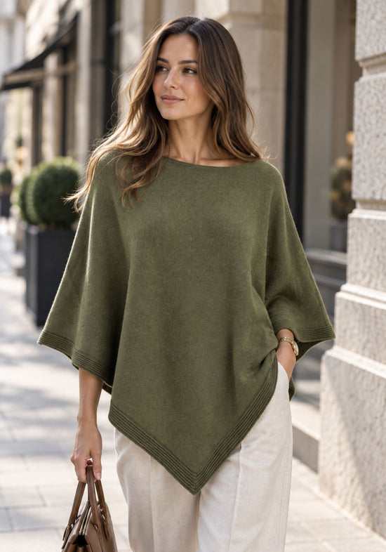 Women’s cashmere poncho, 100% cashmere, olive