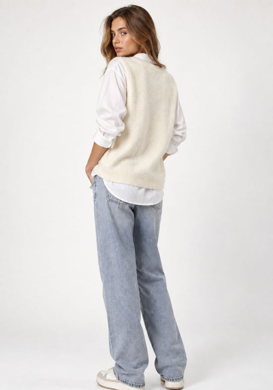 Women’s knitted waistcoat in wool and cashmere, ecru