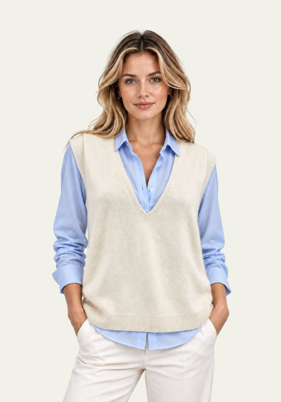 Women’s knitted waistcoat in wool and cashmere, ecru