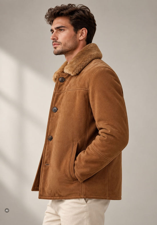 Herren-Lammfelljacke aus Shearling mit samtiger Lederoberfläche