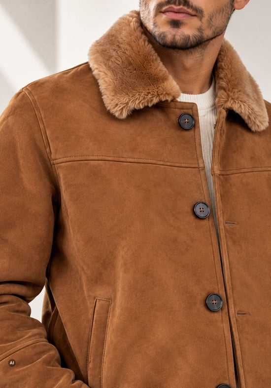 Herren-Lammfelljacke aus Shearling mit samtiger Lederoberfläche