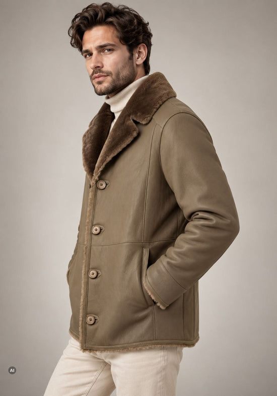 Herren-Lammfelljacke aus Shearling mit breitem Reverskragen