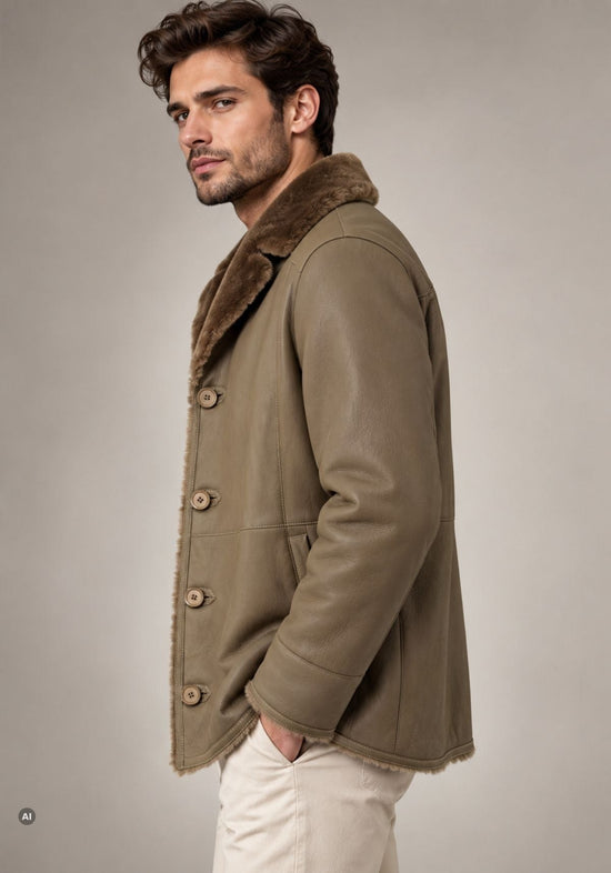 Herren-Lammfelljacke aus Shearling mit breitem Reverskragen