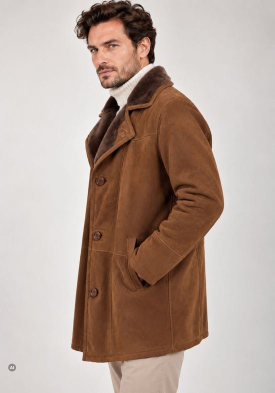 Herren-Lammfellkurzmantel Braun im klassischen Car-Coat-Stil