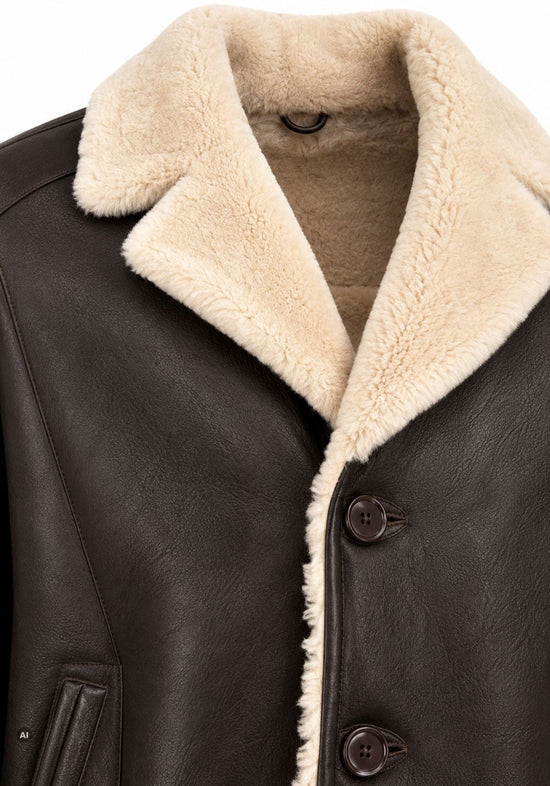 Herren-Lammfelljacke Dunkelbraun mit cremeweißem Fellrevers