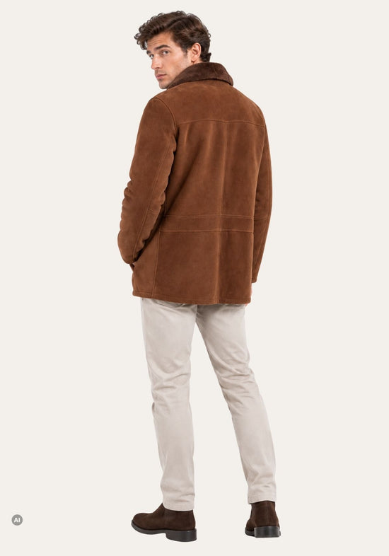 Herren-Lammfelljacke Braun mit markantem Fellkragen
