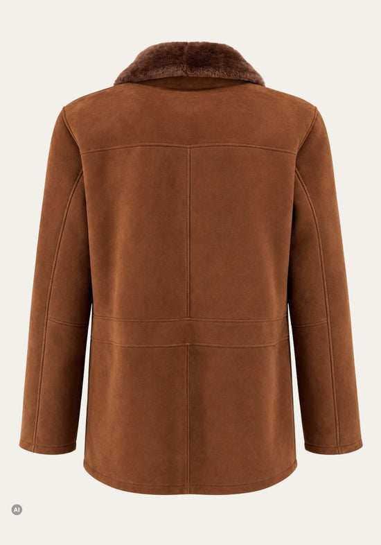 Herren-Lammfelljacke Braun mit markantem Fellkragen