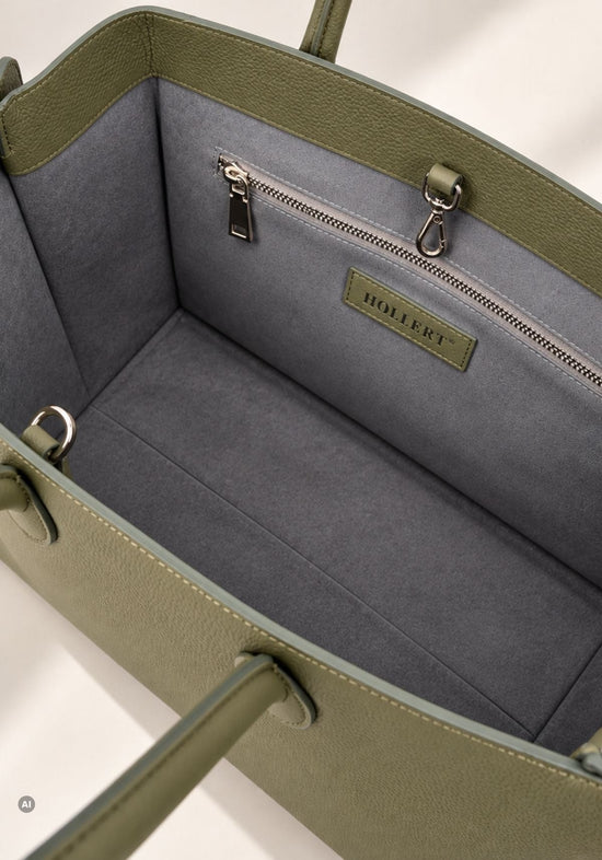 Damen-Henkeltasche aus genarbtem Leder Olivgrün