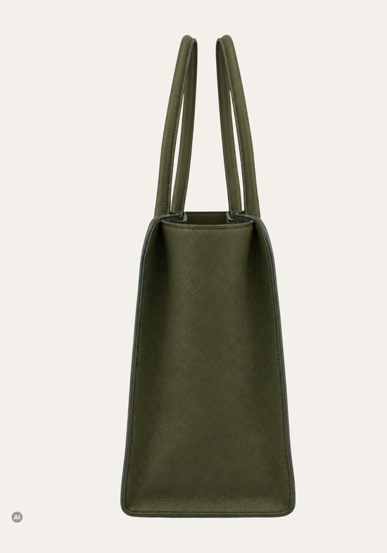Damen-Henkeltasche aus genarbtem Leder Olivgrün