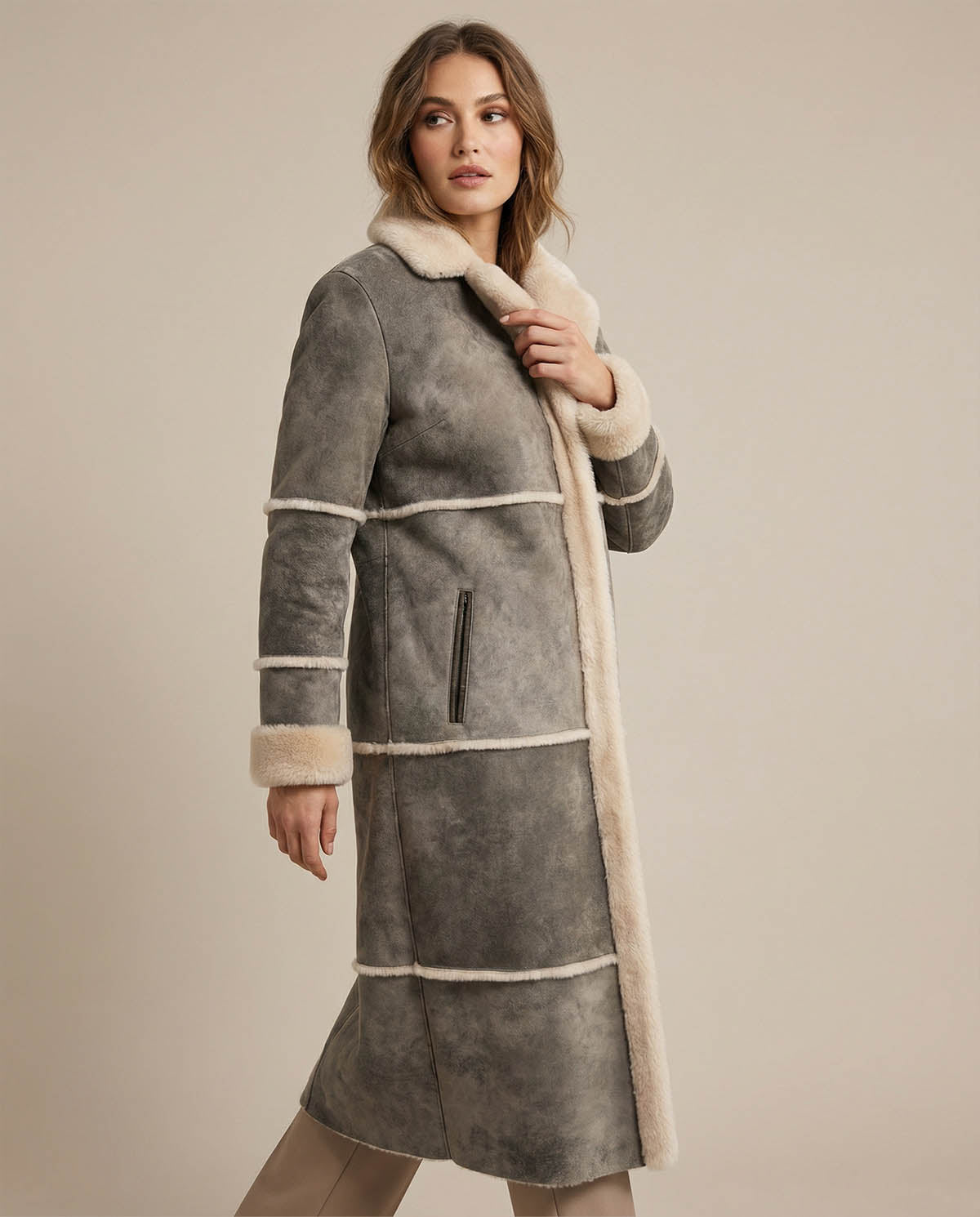 Płaszcz Alina - Delikatne ciepło shearling w naturalnej finezji