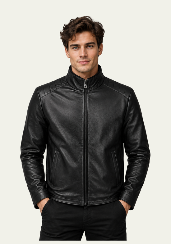 Hollert Victor Lederjacke in Schwarz, Vorderansicht