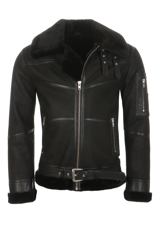 Herren Lammfelljacke B16 - Schwarz