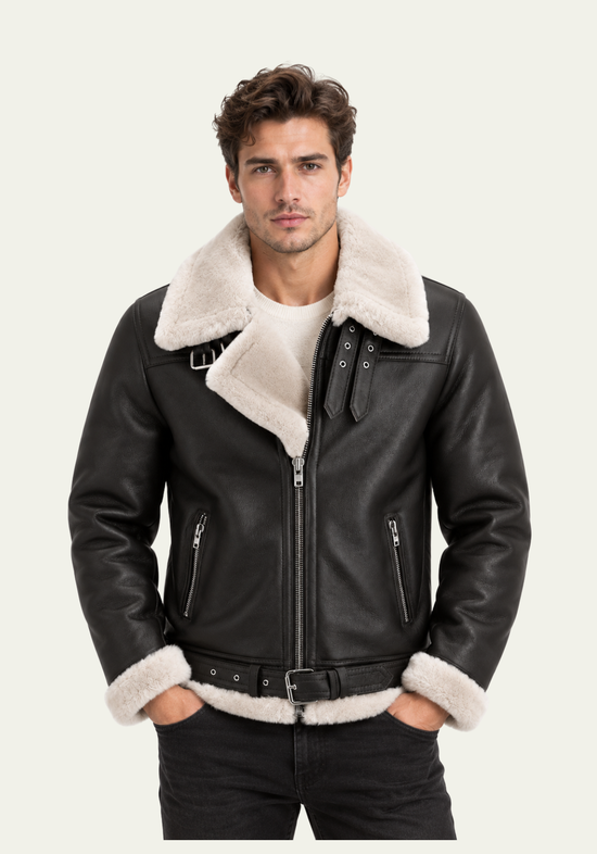 Premium men’s lambskin jacket JAMES Espresso / White