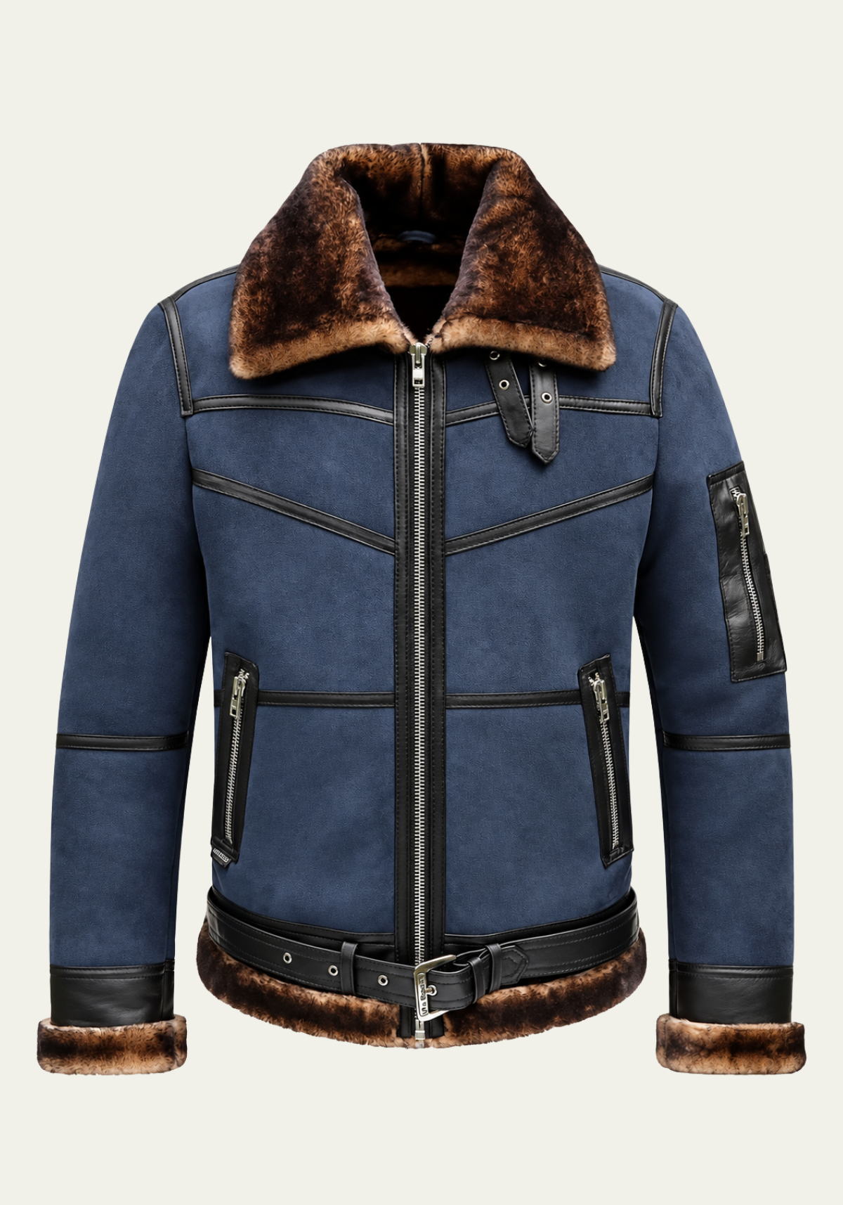 Men's Merino Lambskin Bomber Jacket  B16 in Blue