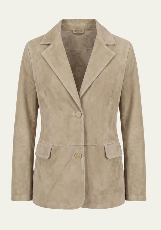 Eleganter Lederblazer Beige – Damen Sakko aus Lammveloursleder
