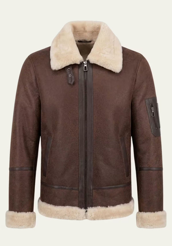 Lammfell Bomberjacke Aviator Mahagoni – Merino Shearling