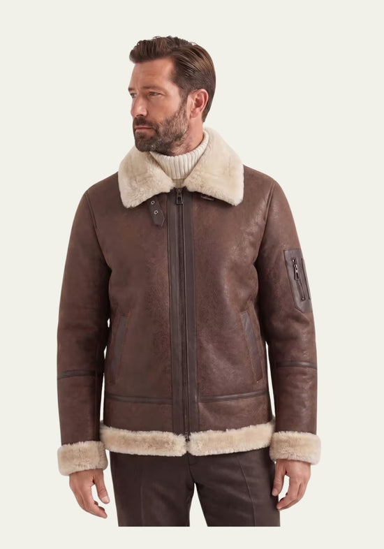 Lammfell Bomberjacke Aviator Mahagoni – Merino Shearling