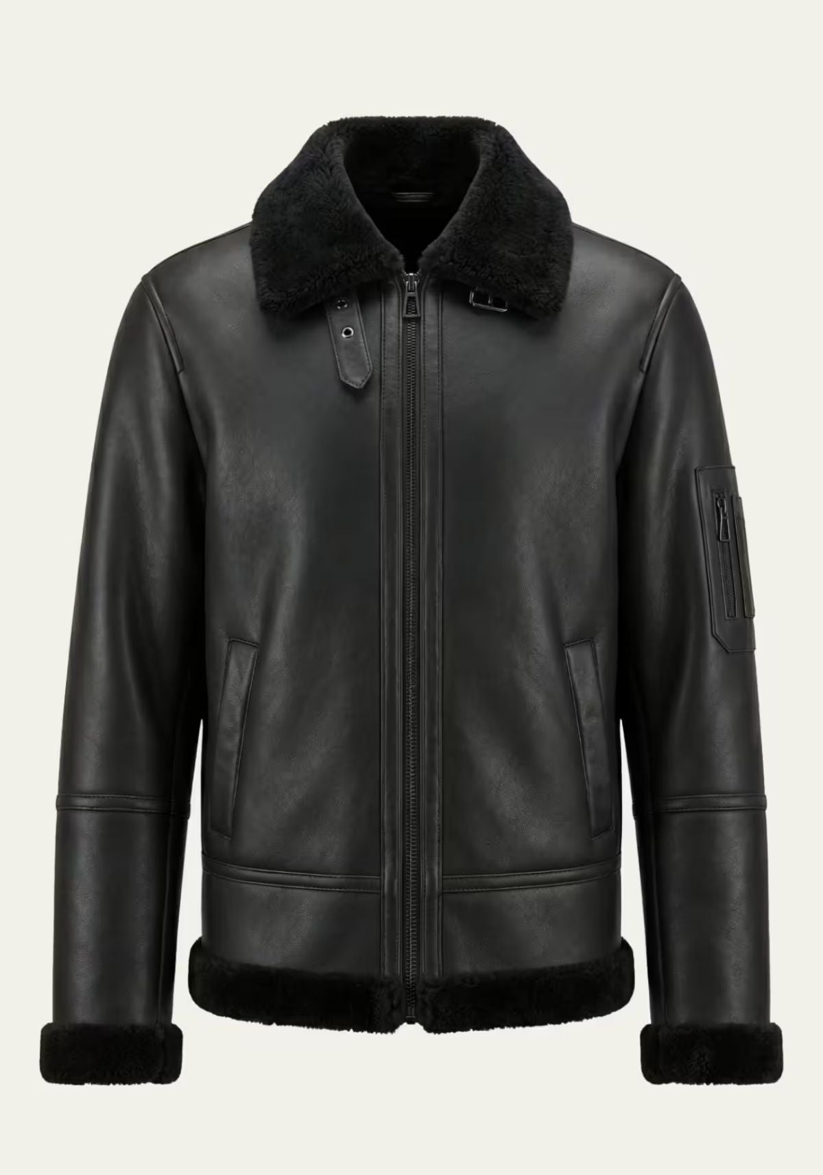 Lammfell Bomberjacke Aviator Black – Merino Shearling