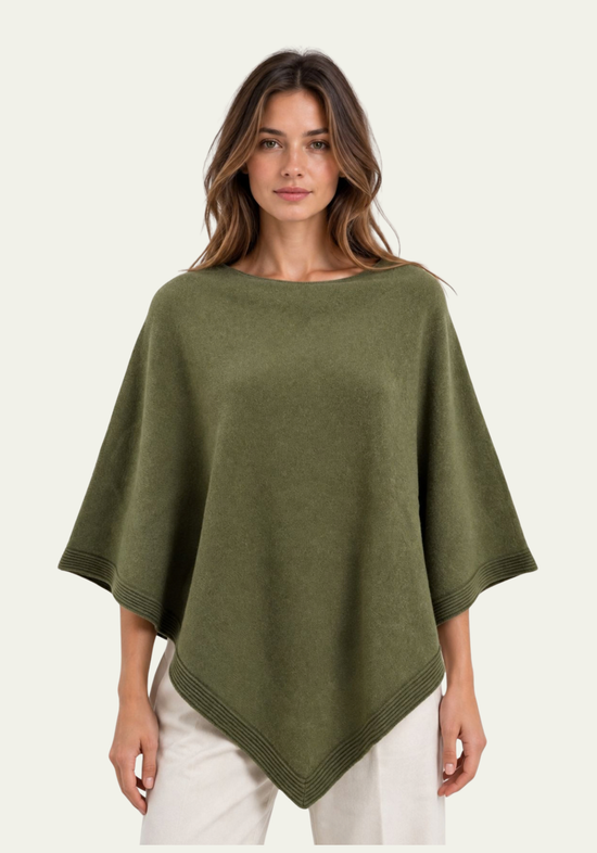 Women’s cashmere poncho, 100% cashmere, olive