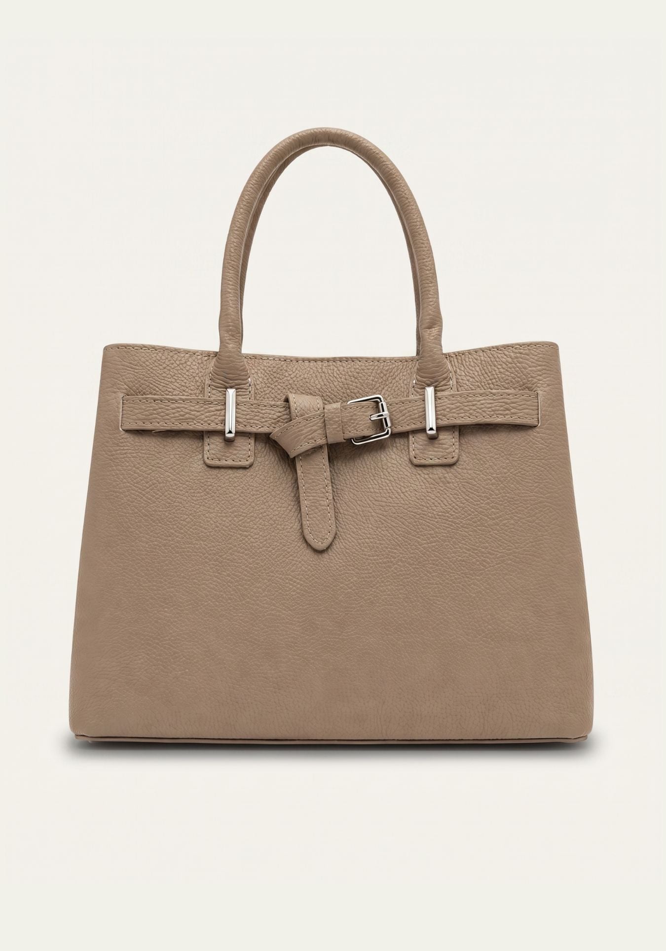 Elegant Genuine Leather Handbag Taupe with Shoulder Strap