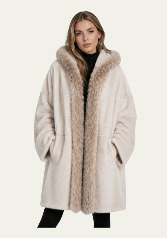 Exklusiver Shearling Lammfellmantel Creme Modell 1067
