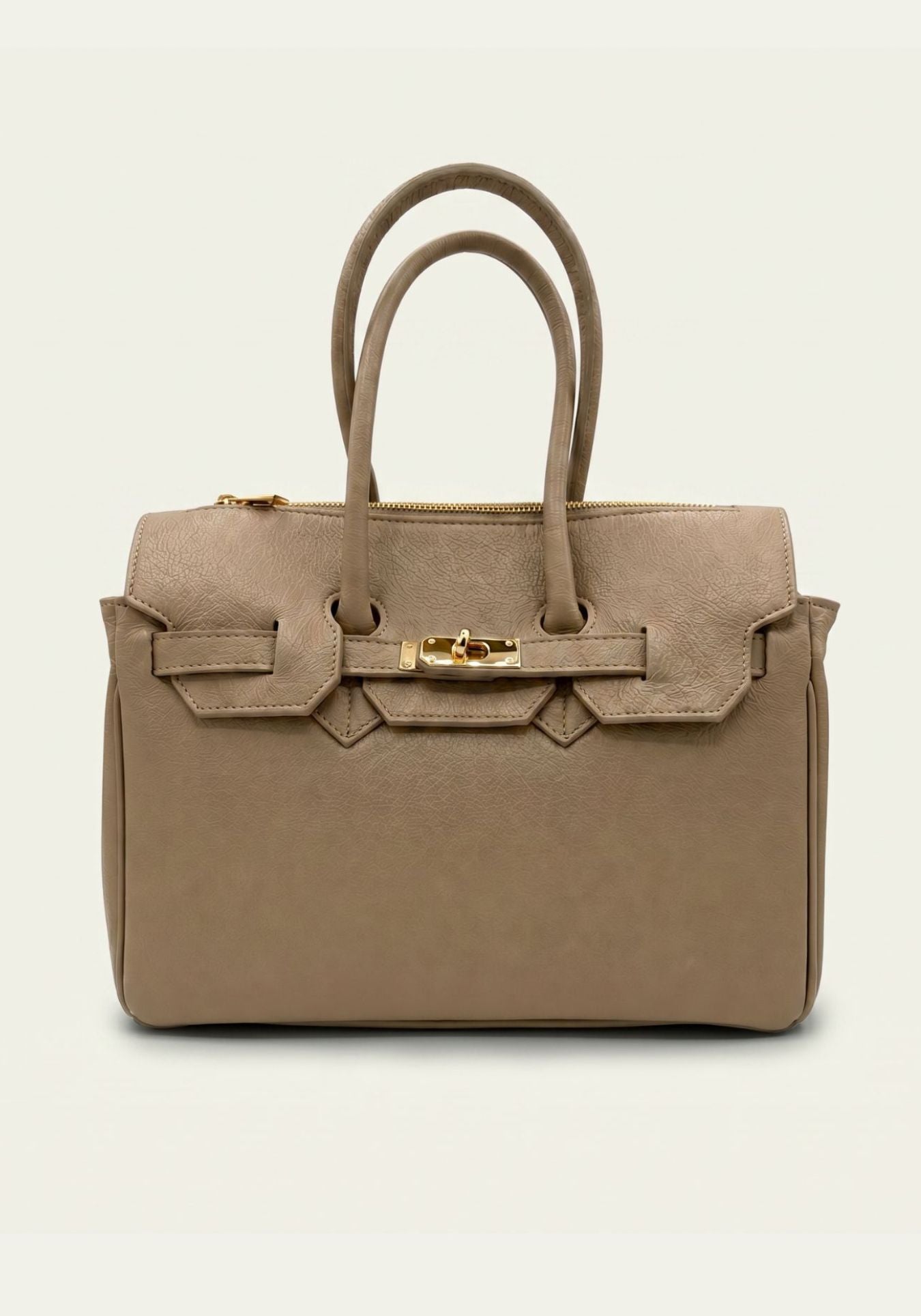 Elegant Genuine Leather Handbag Taupe – Shoulder & Top Handle Bag