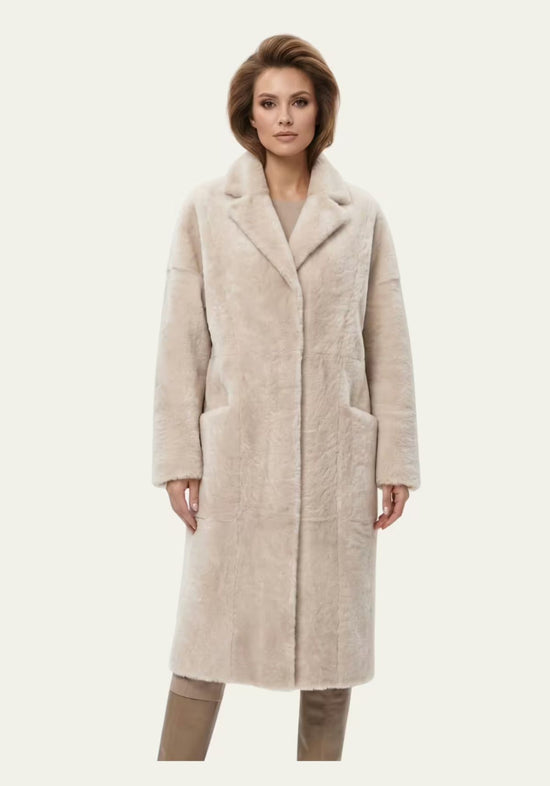 Exklusiver Shearling Lammfellmantel Cream – Zeitlose Luxus-Eleganz für Damen