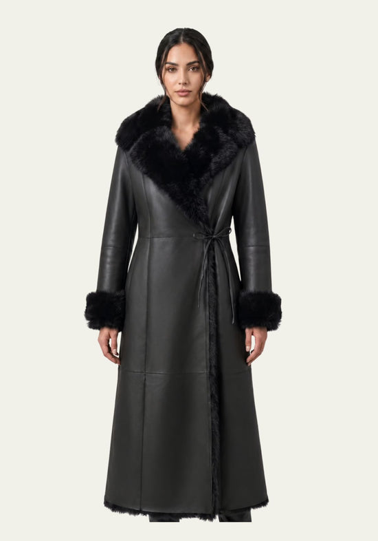 Exklusiver Toscana Lammfellmantel Schwarz – Premium Luxusmantel