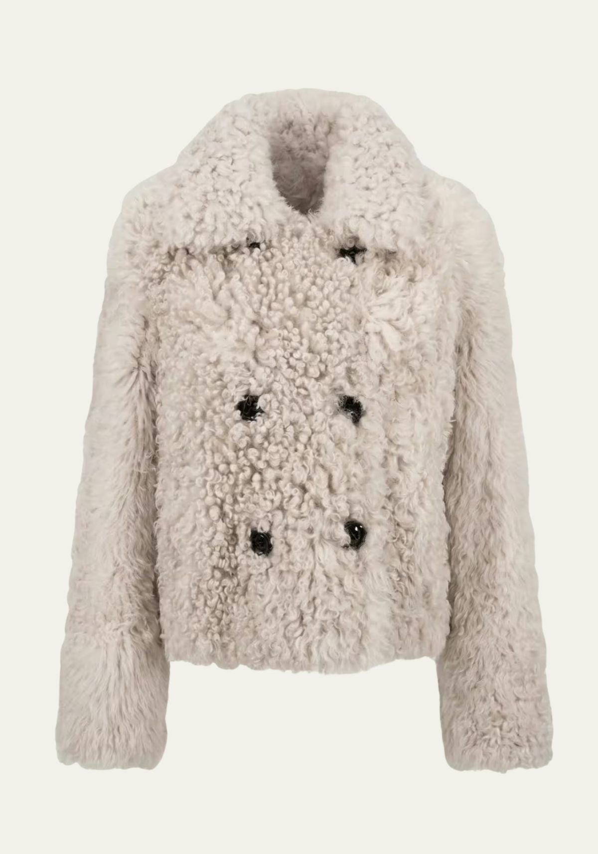 Luxuriöse Curly Lammfelljacke in Creme-Beige  Modell 1043