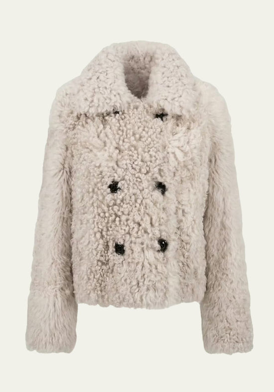 Luxuriöse Curly Lammfelljacke in Creme-Beige  Modell 1043
