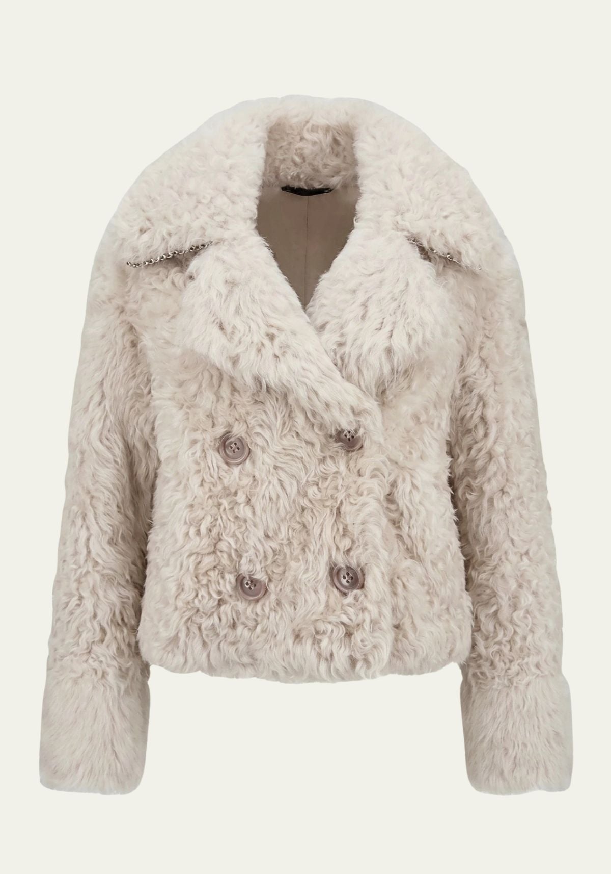 Luxuriöse Curly Lammfelljacke in Creme-Beige – Modell 1037