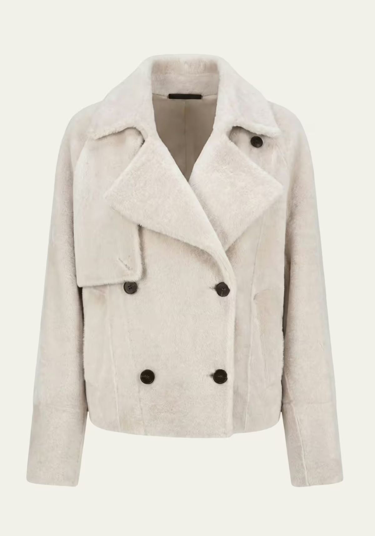 Shearling Lammfelljacke Creme-Beige – Doppelreihige Kurzjacke