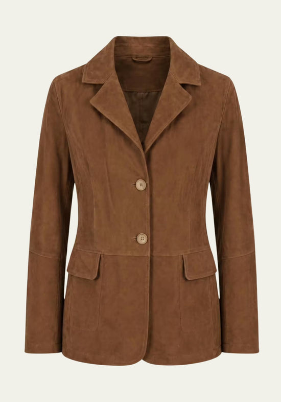 Eleganter Lederblazer Cognac – Damen Sakko aus Lammveloursleder