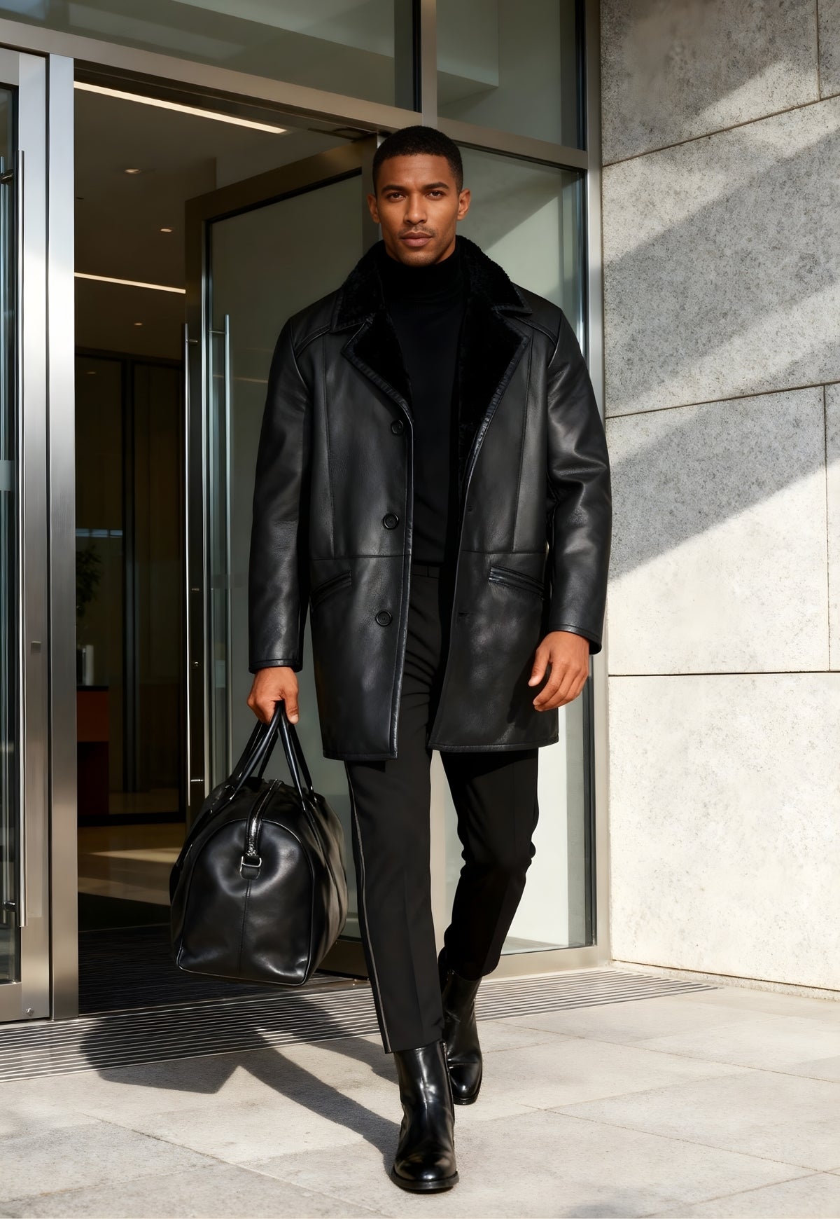 Herren Lammfellmantel Antonio Schwarz