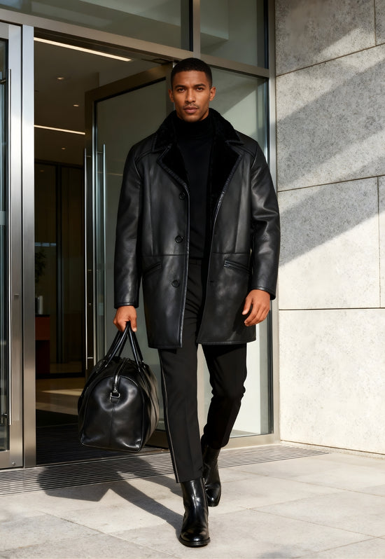 Herren Lammfellmantel Antonio Schwarz