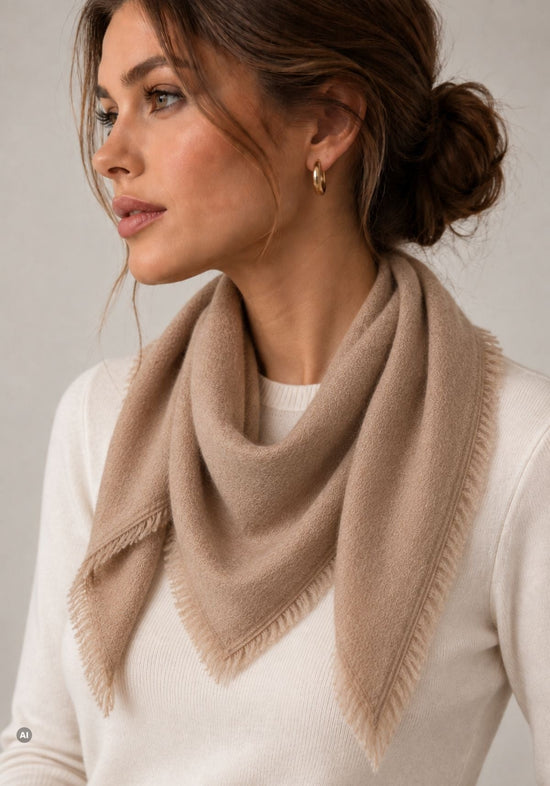 Damen-Halstuch aus Wolle & Kaschmir mit Fransen Beige