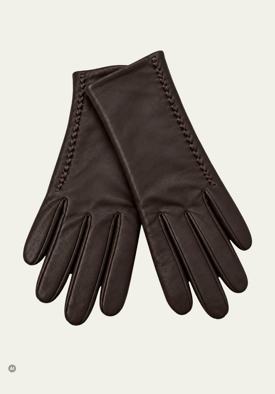 Damen-Lederhandschuhe aus Anilin-Lammleder mit Kaschmirfutter Dunkelbraun