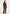 Brown women's linen set, shown from the back, with a tailored blazer and wide trousers.