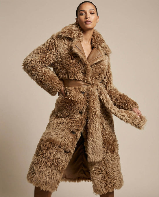 Curly reversible lambskin coat Noella in beige